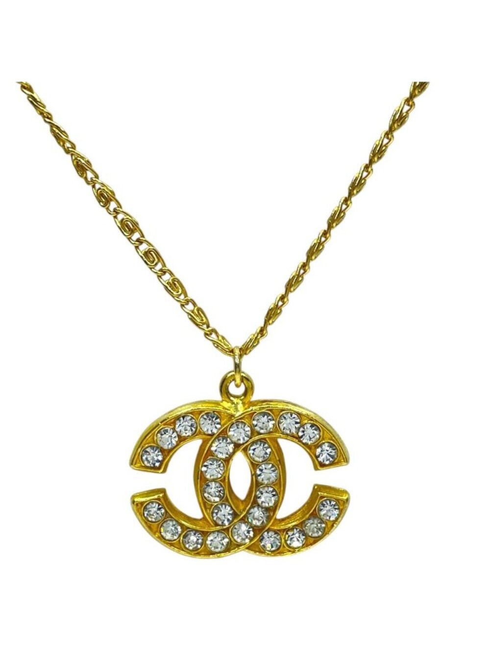 Chanel Pendant Logo Vintage Ryestone Gold